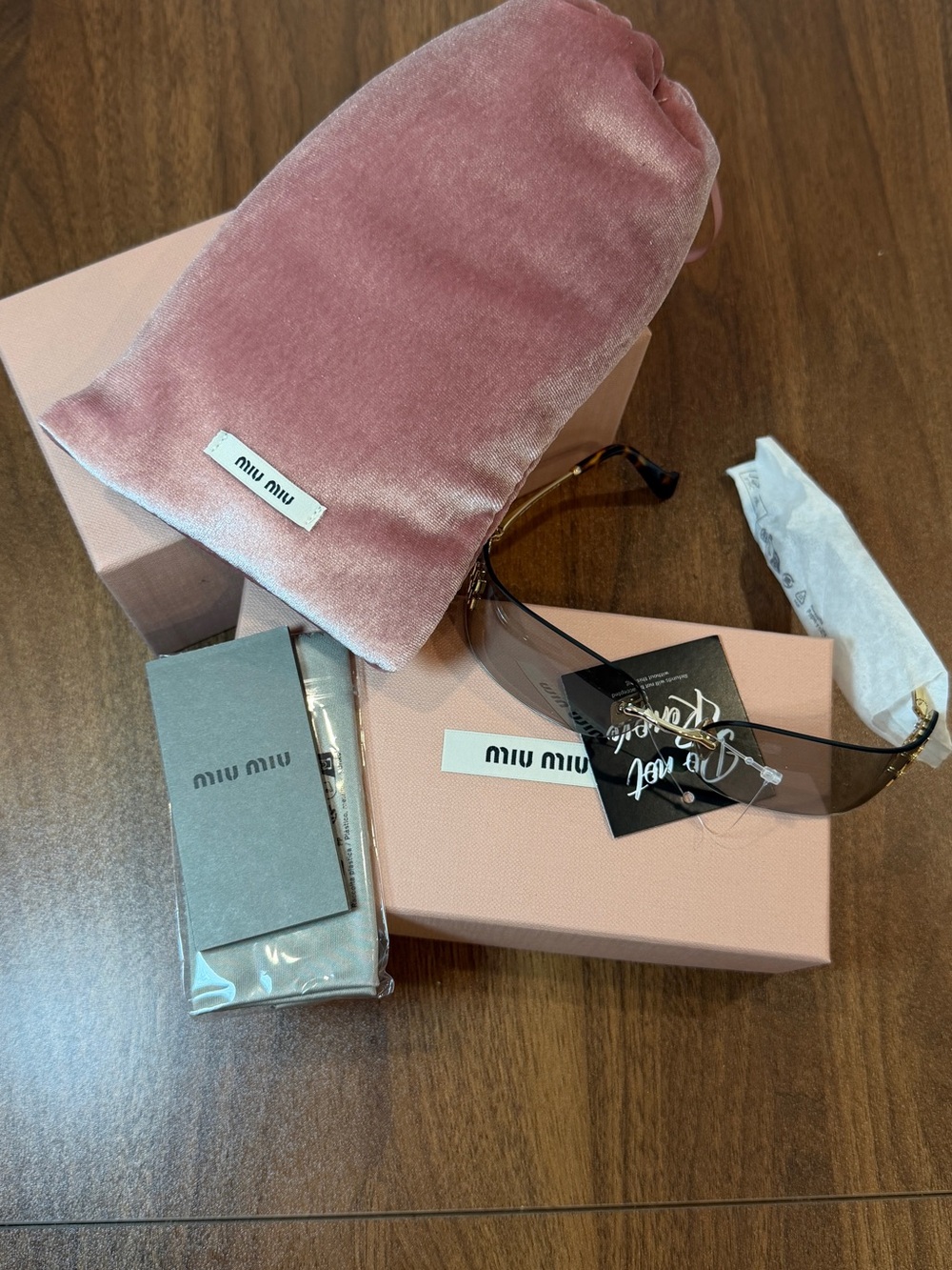 Miu Miu Pink Gradient Shield Sunglasses with Gold Logo - Picture 8 of 9